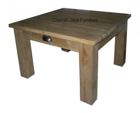 Code: SJAT 004 Name: Simplicity Medium Coffee Table 1 Drawer Size: W=60 x D=60 x H=45 cm Leg=8 cm Wood: Solid Teakwood